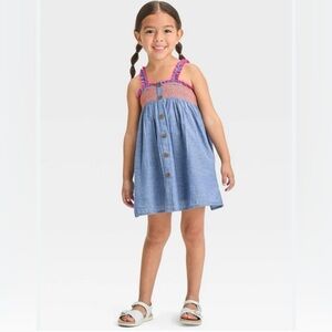 NWOT Cat and Jack denim smocked dress WITH POCKETS!